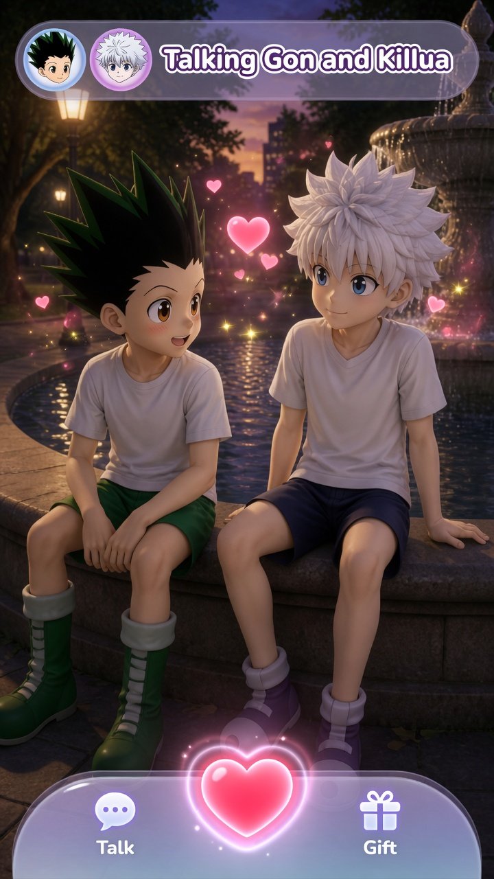 Gon y Killua juntos con corazones